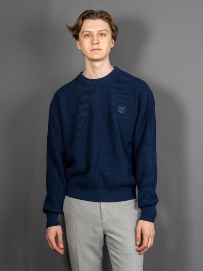 Bold Fox Head Patch Comfort Ribbed Jumper - Navy