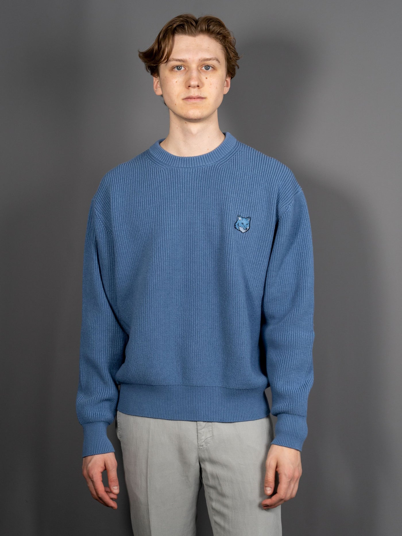 Bold Fox Head Patch Comfort Ribbed Jumper - Blue