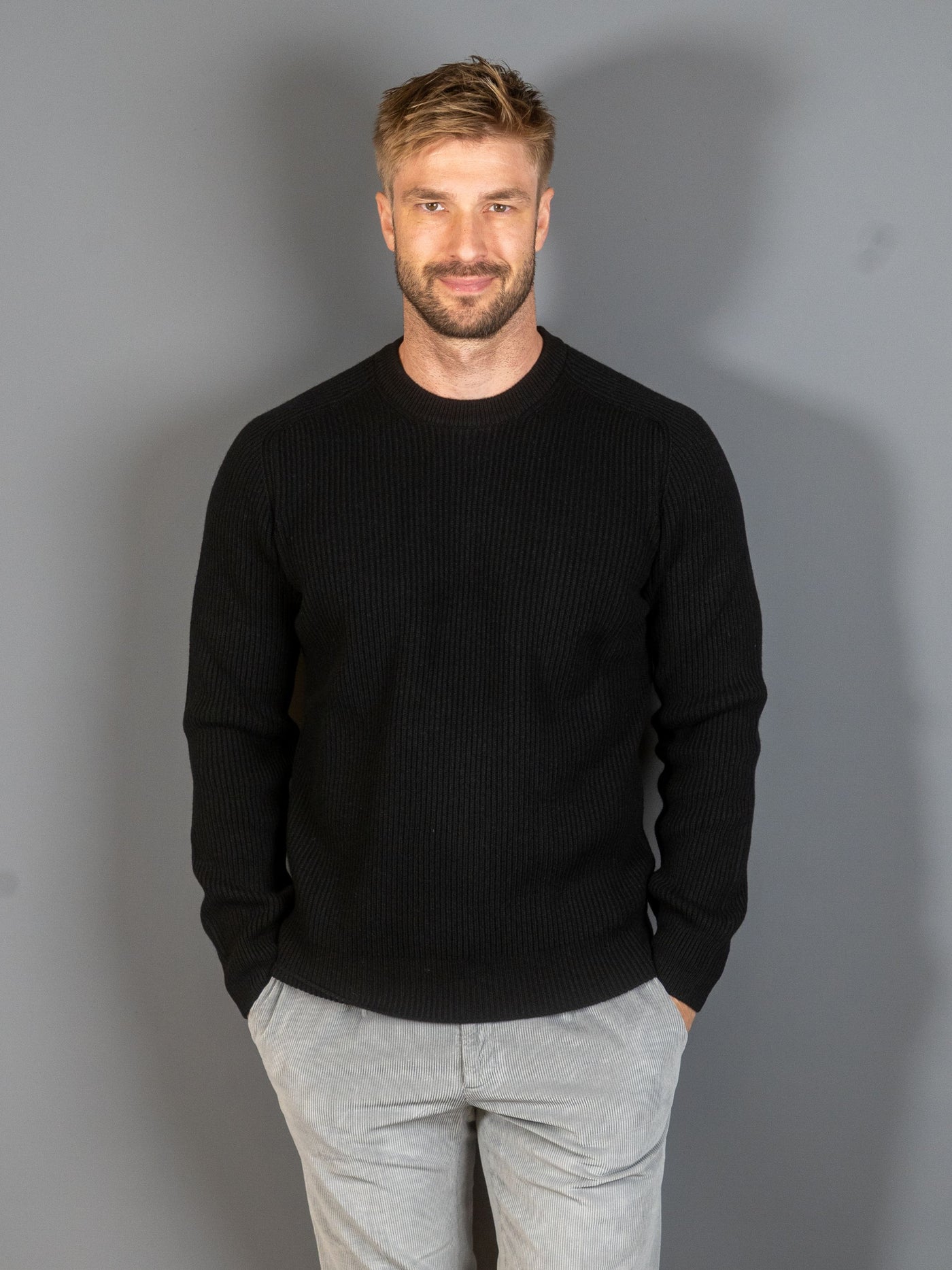 Rib Knit Cashmere Lana Wool - Sort