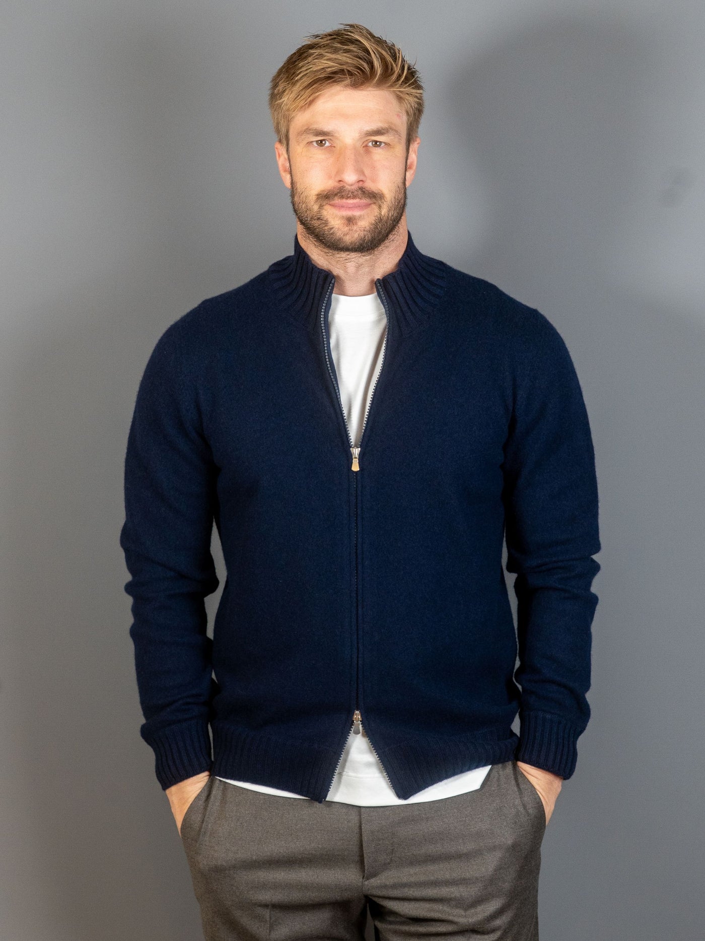 Felted Cashmere Zip - Blå