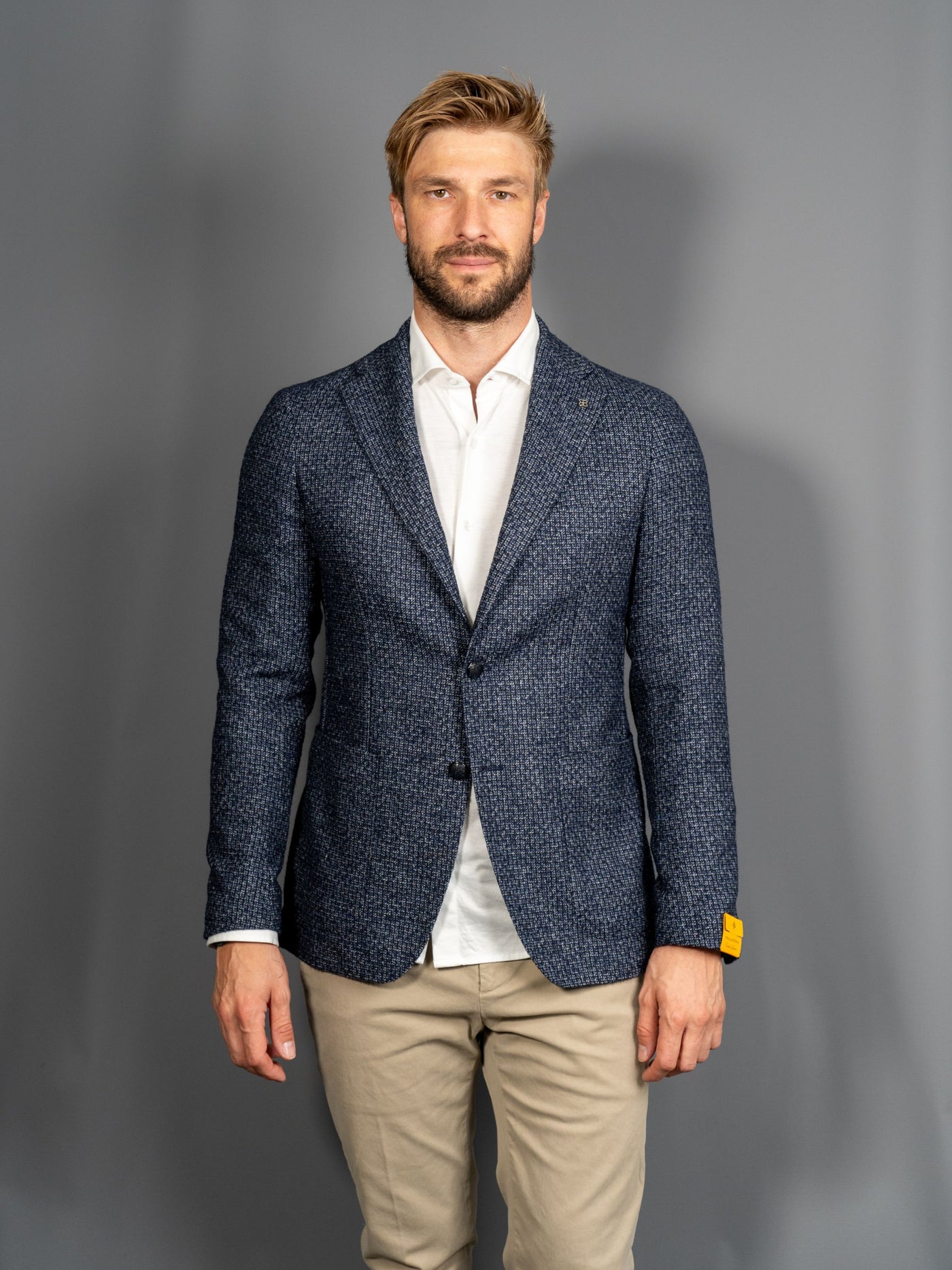 Pattern Wool Blazer - Navy