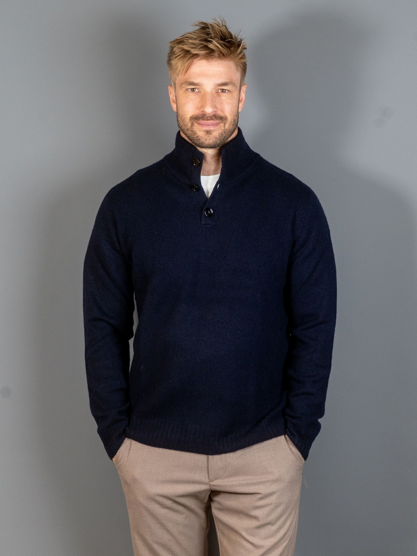 Wool Cashmere Dolcevita Knit - Navy