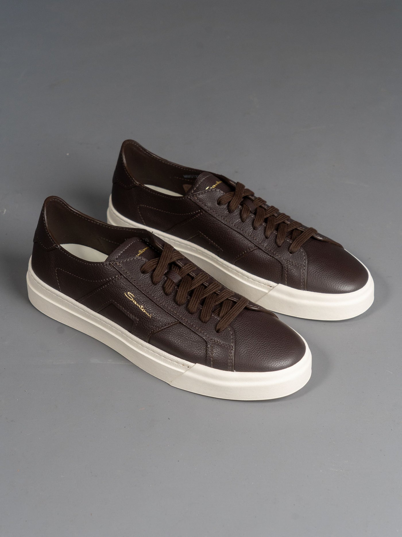 Tumbled Leather Double Buckle Sneaker - Brun