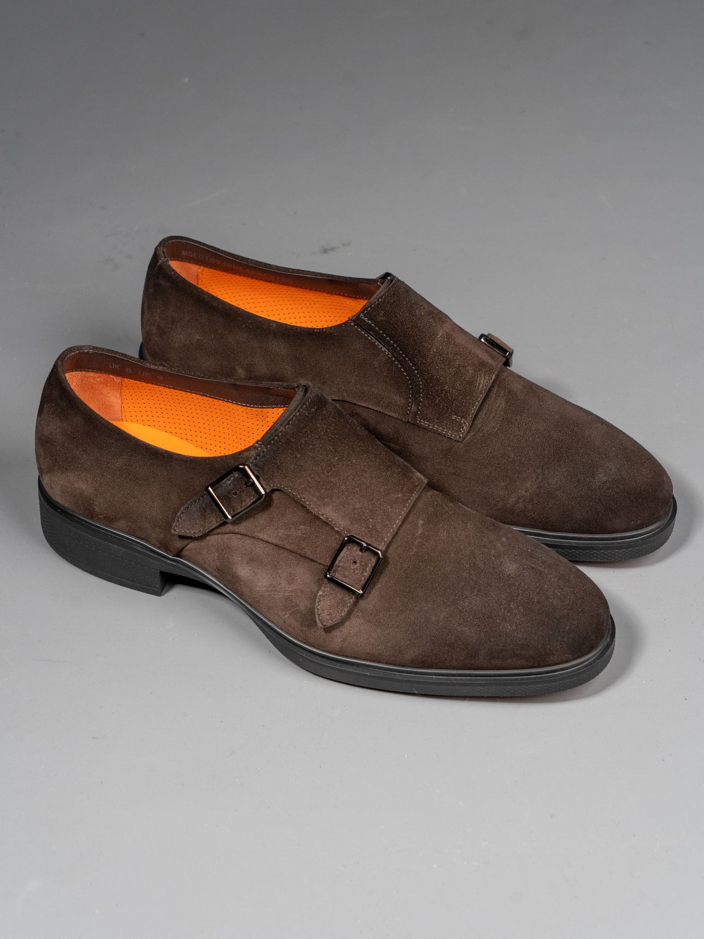 Suede Brown Leather Double-Buckle Shoe - Brun