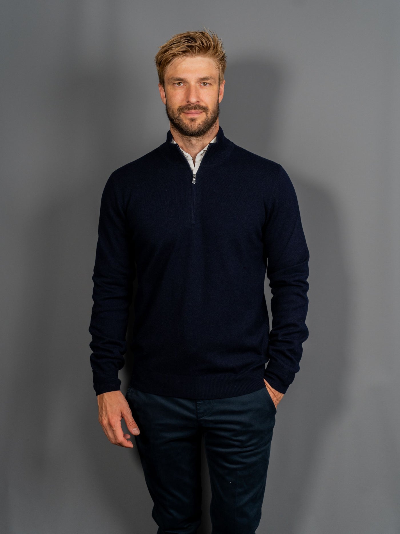 Half Zip Wool Cashmere - Navy