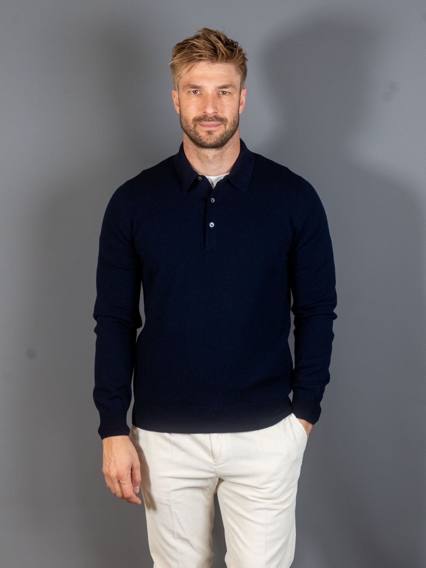 Longsleeve Knit Polo - Navy