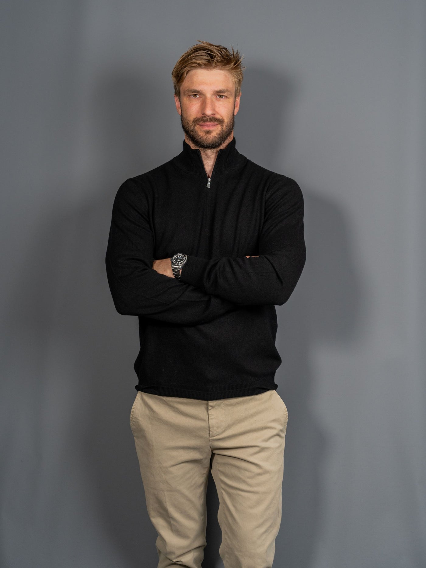 Half Zip Wool Cashmere - Sort