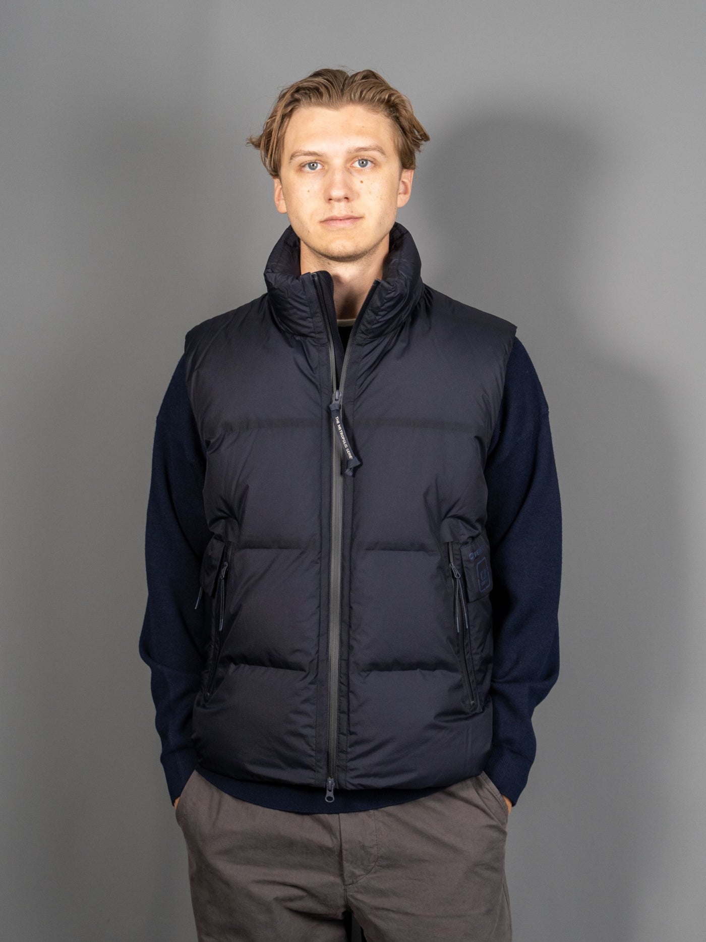 Metropolis Series Pertex Hooded Down Vest - Navy