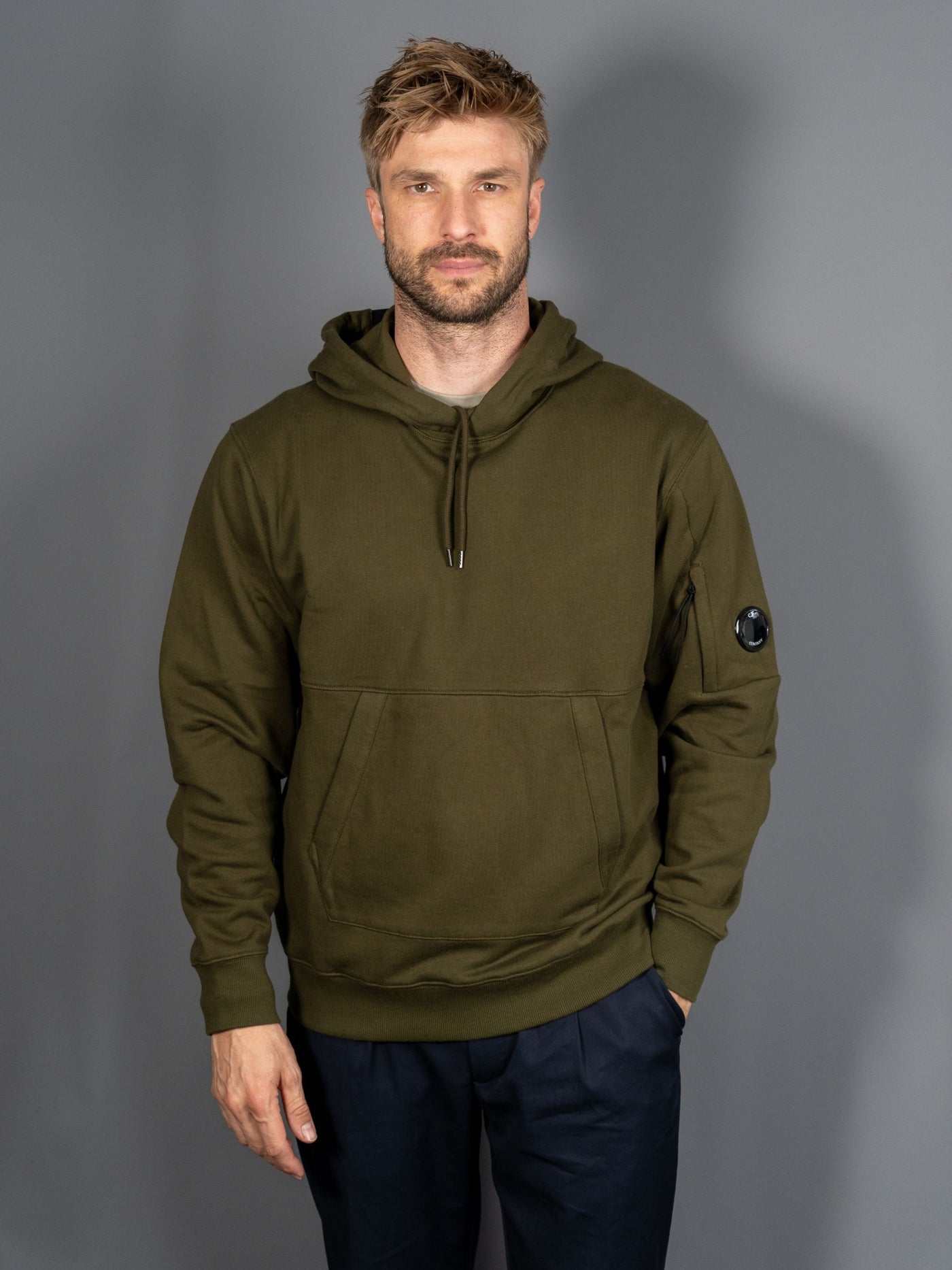 Diagonal Raised Fleece Lens Hooded Sweatshirt - Grøn