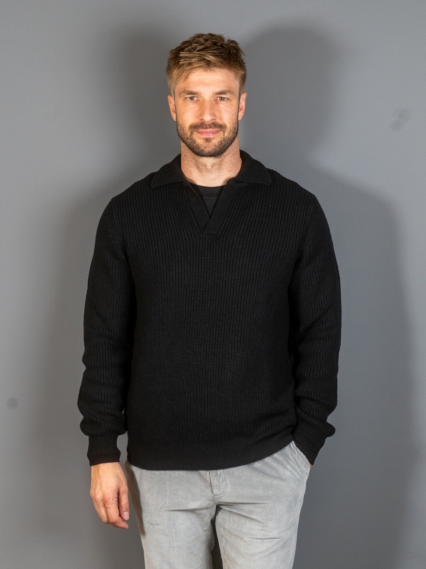 Rib Knit Skipper Polo Wool - Sort