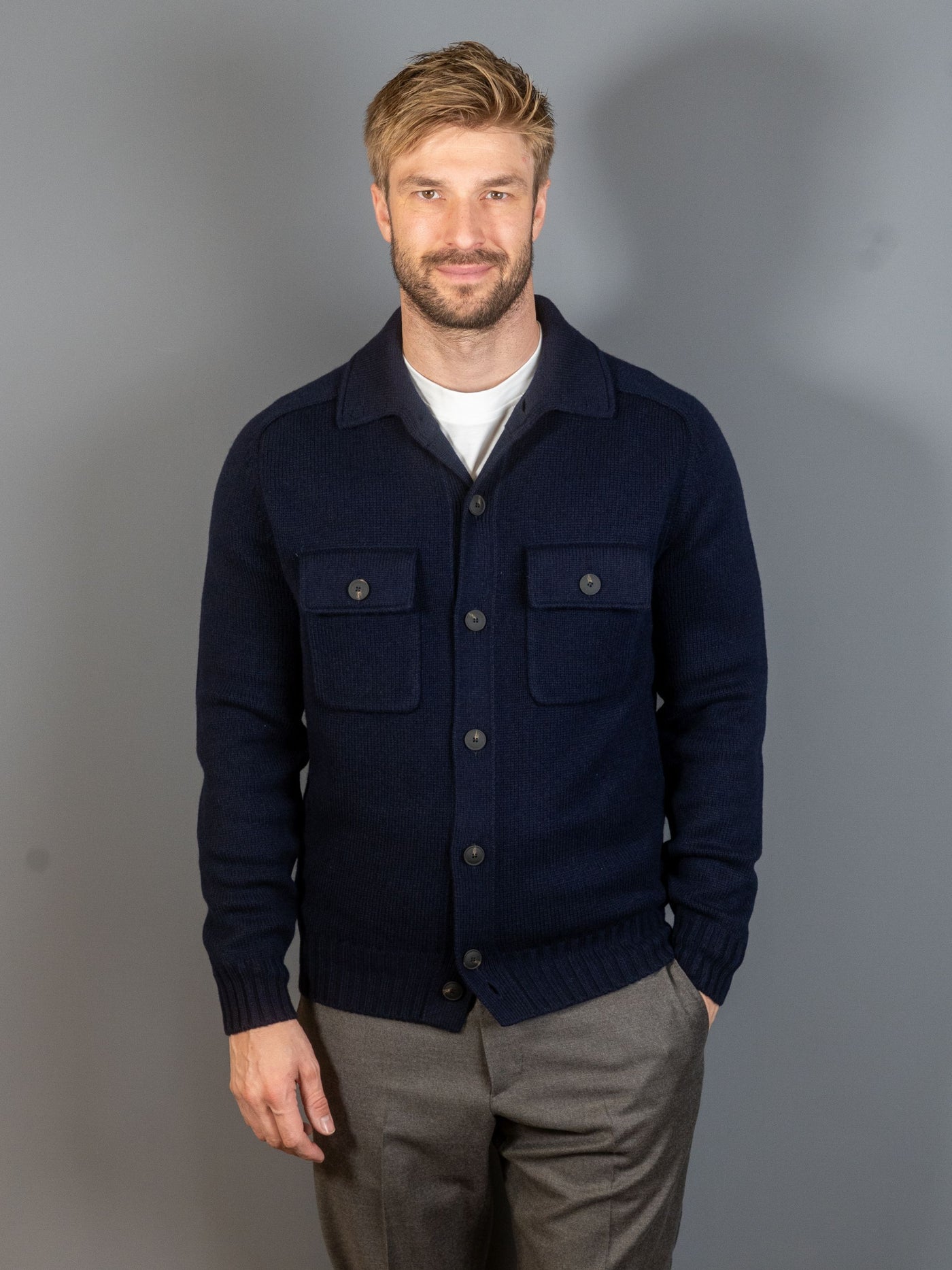Chest Pocket Cardigan – Navy