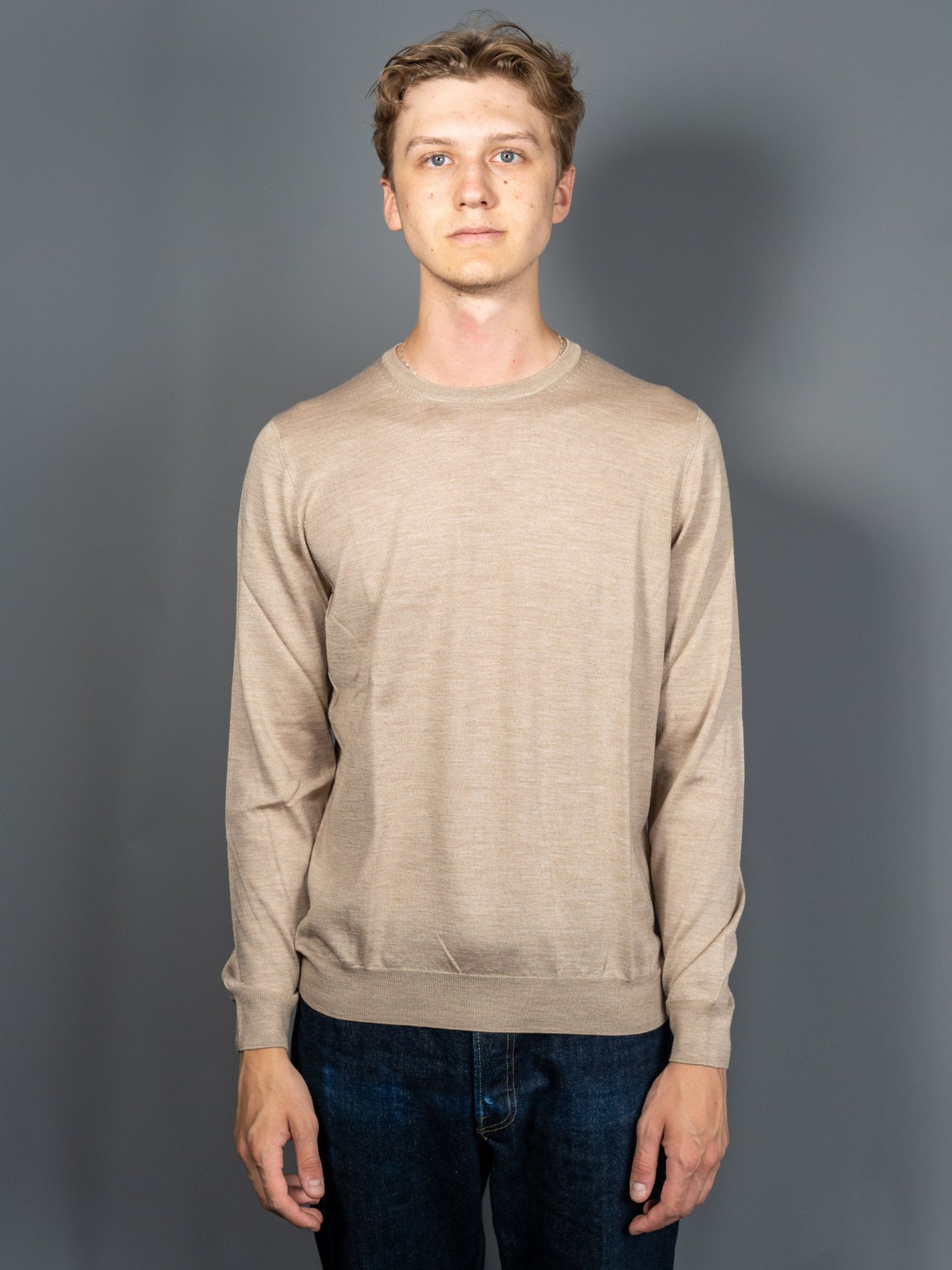 Wool Silk C-Neck Sweater - Sand