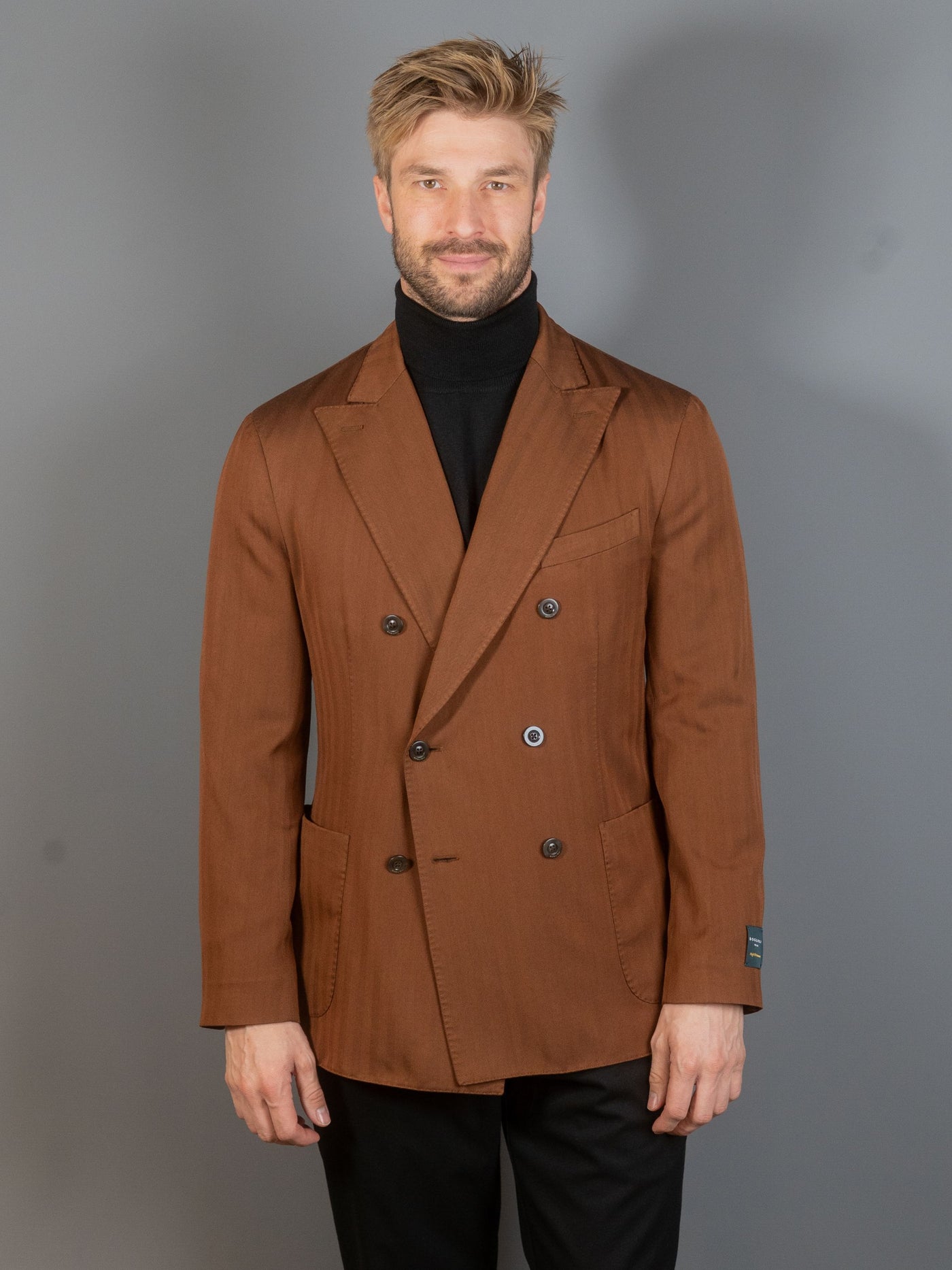 Herringbone Double Breasted Blazer - Brun