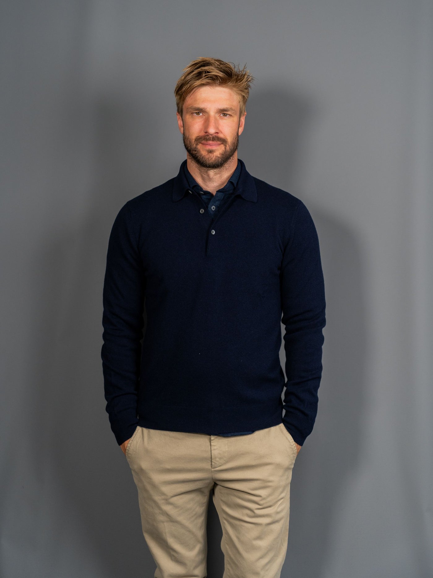 Longsleeve Knit Polo - Navy