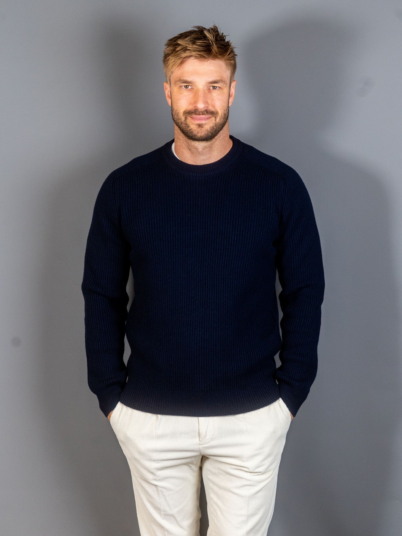 Rib Knit Cashmere Lana Wool - Navy