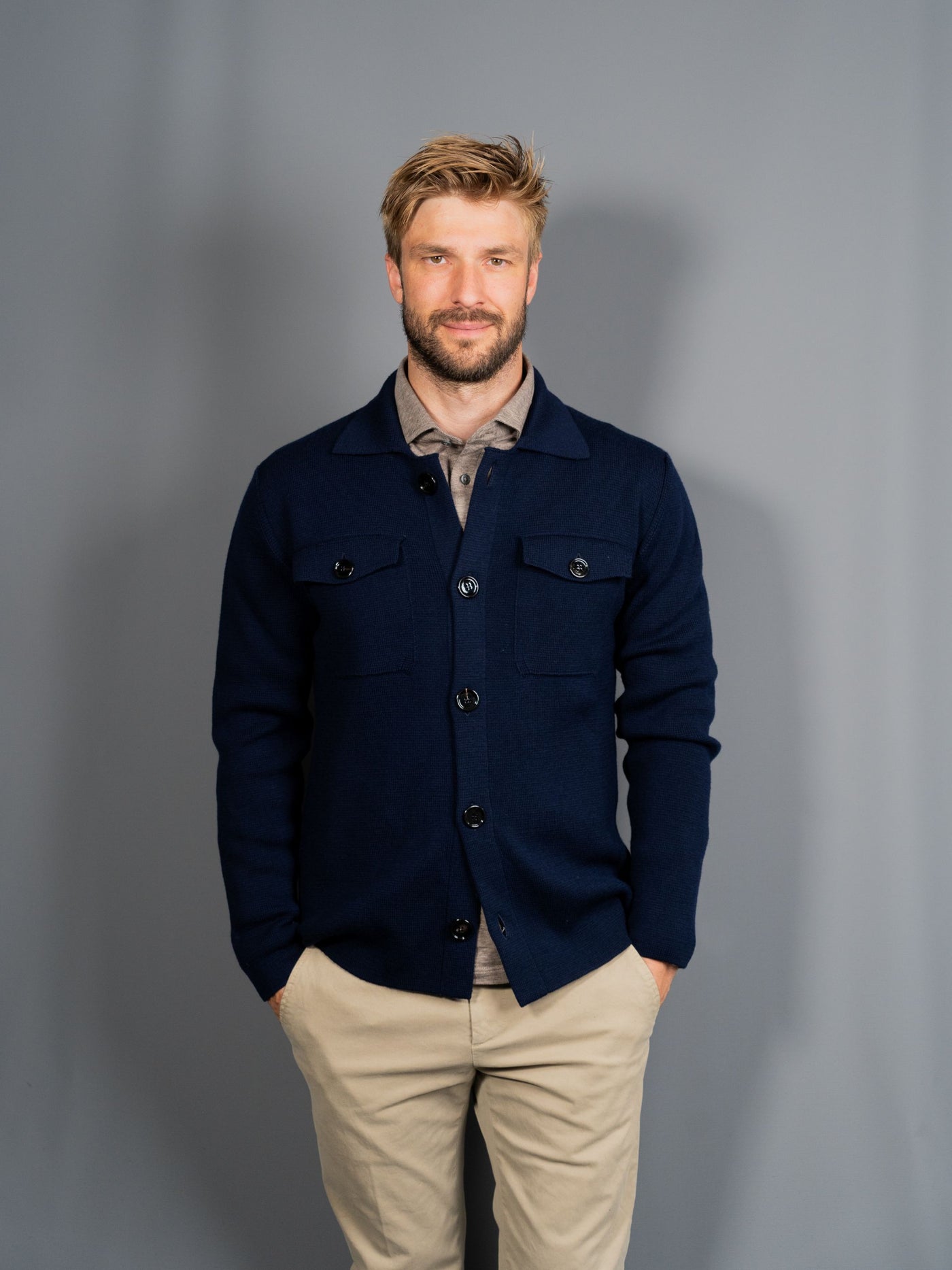 Knitted Wool Shirt - Navy