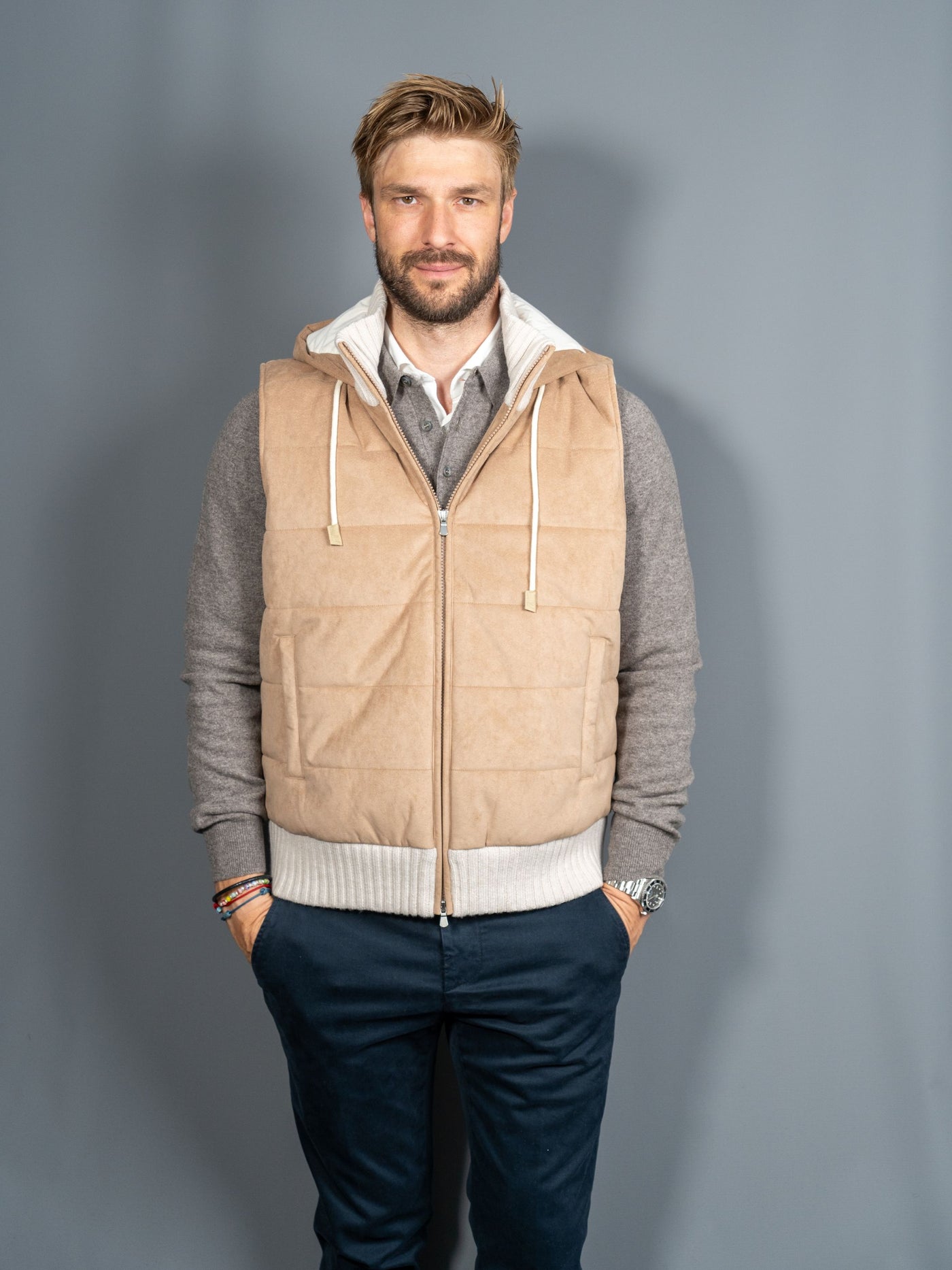 Padded Alcantara Vest - Sand