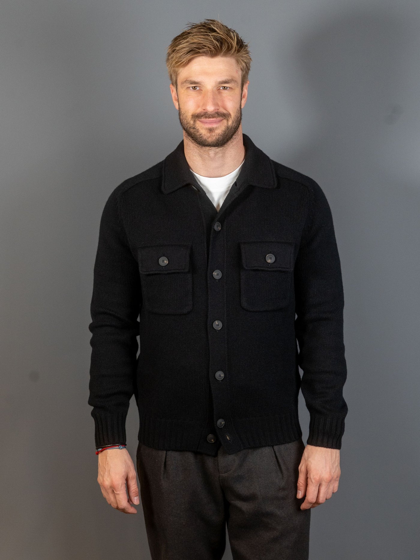 Chest Pocket Cardigan - Sort