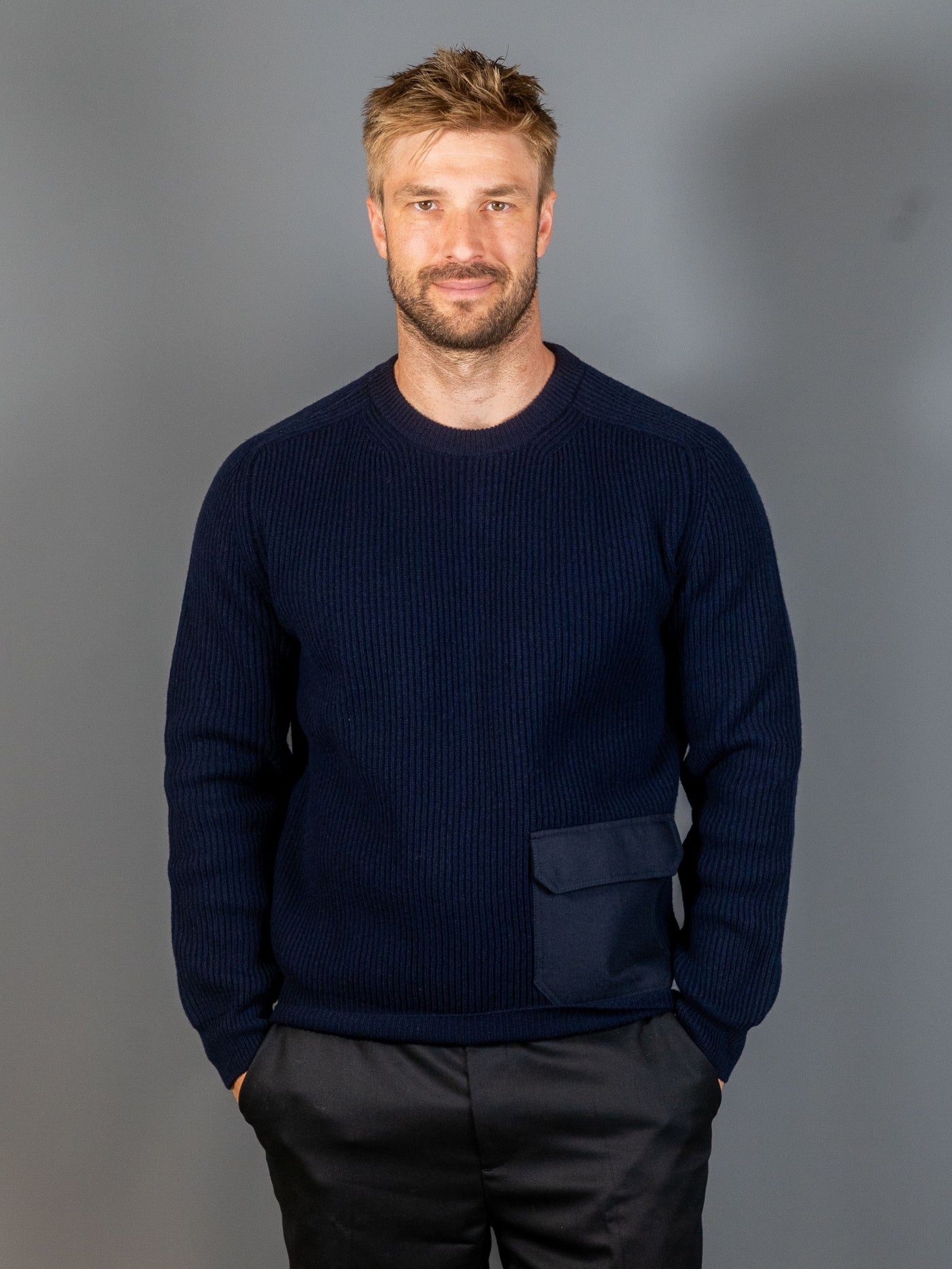 Wool Girocollo Knit - Navy
