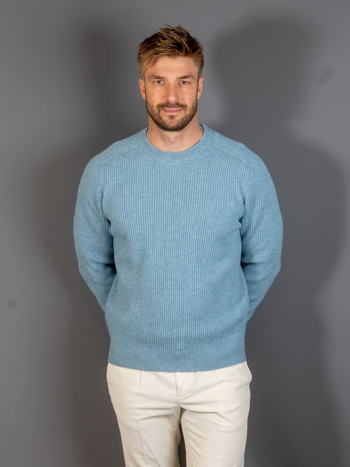 Rib Knit Cashmere Lana Wool - Lyseblå