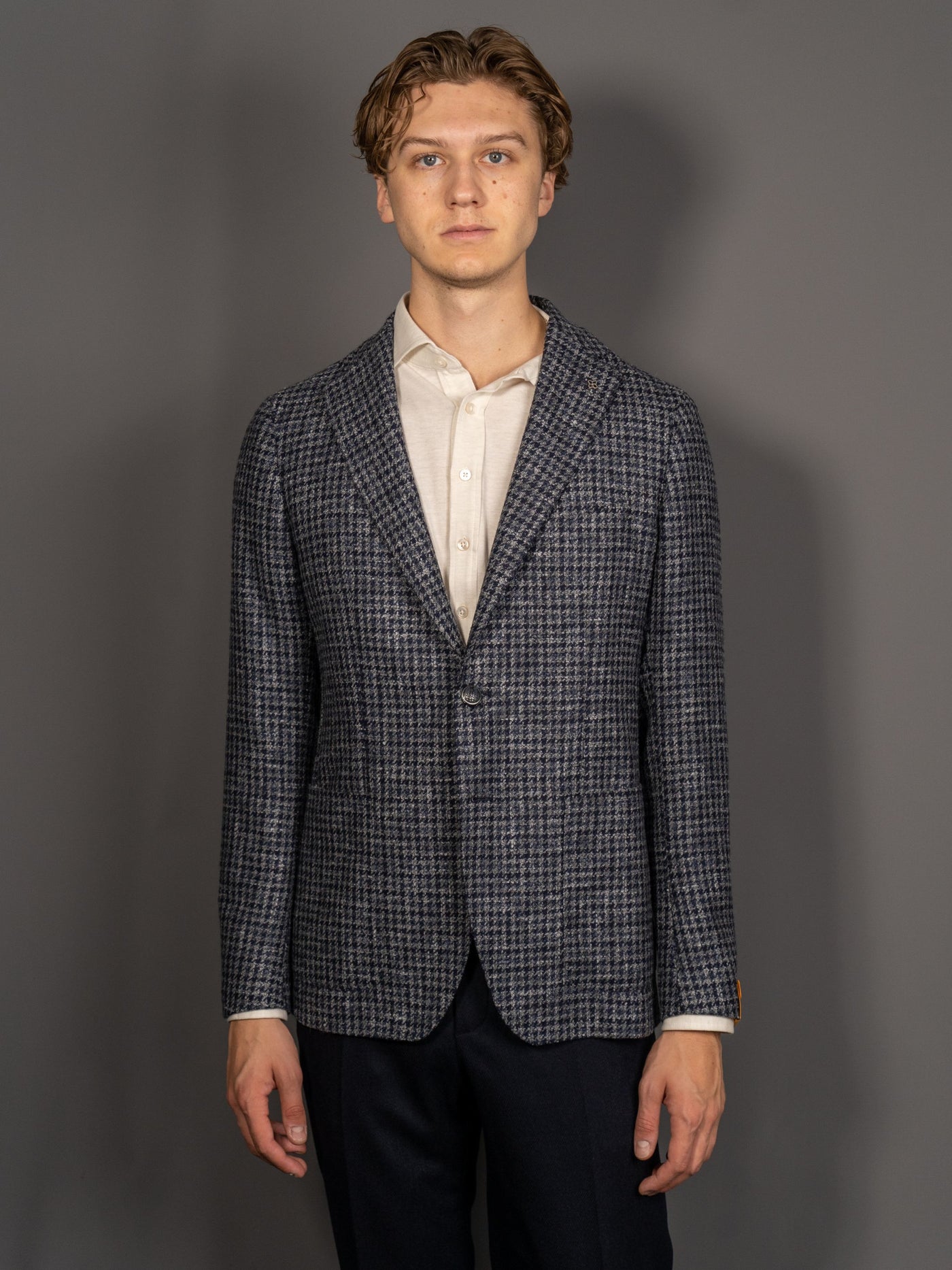 Checkered Alpaca Wool Blazer - Blå