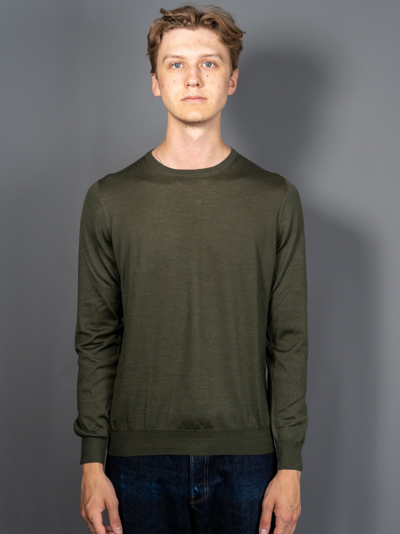 Wool Silk C-Neck Sweater - Grøn