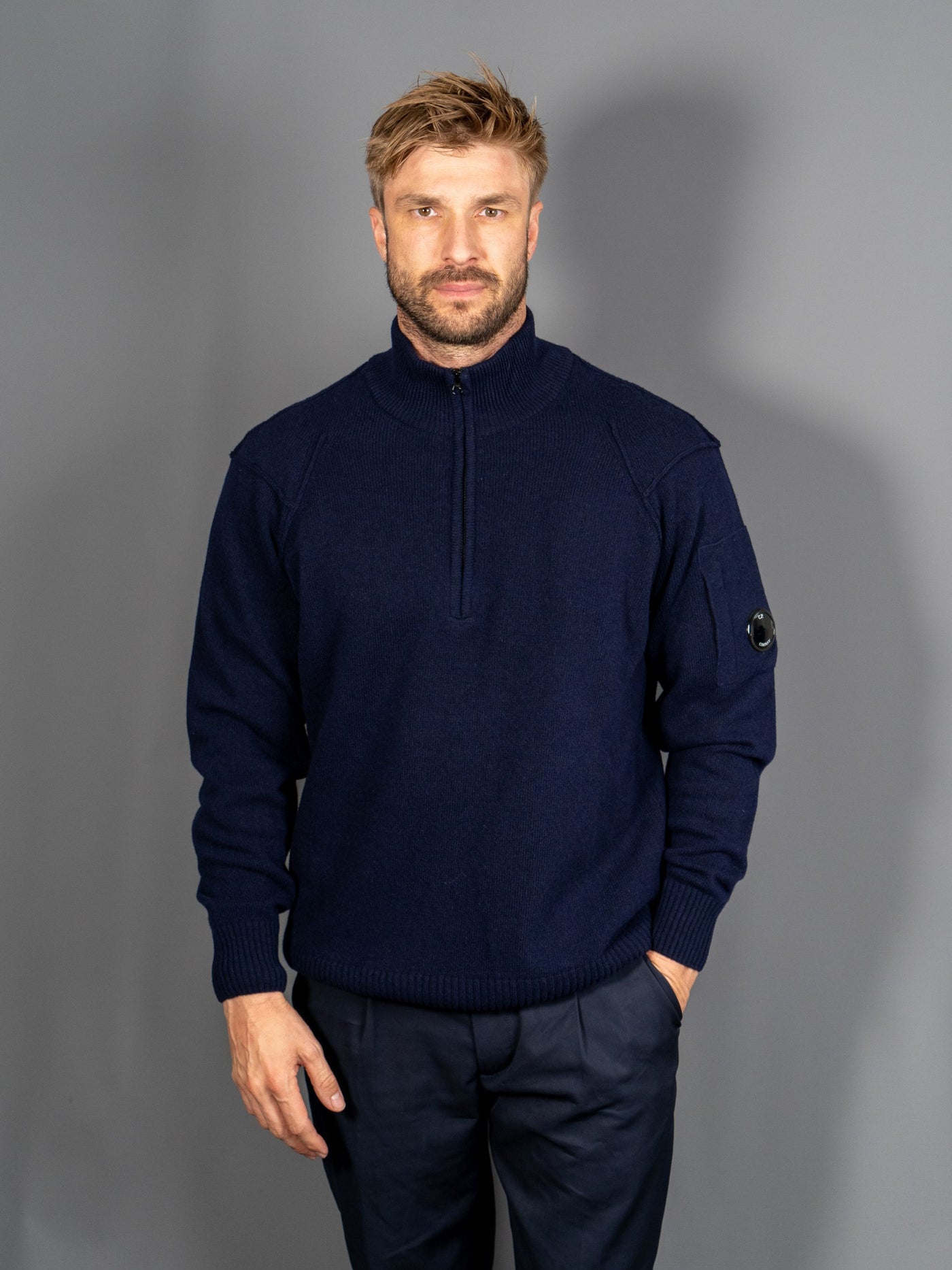 Lambswool GRS Half Zipped Knit - Navy