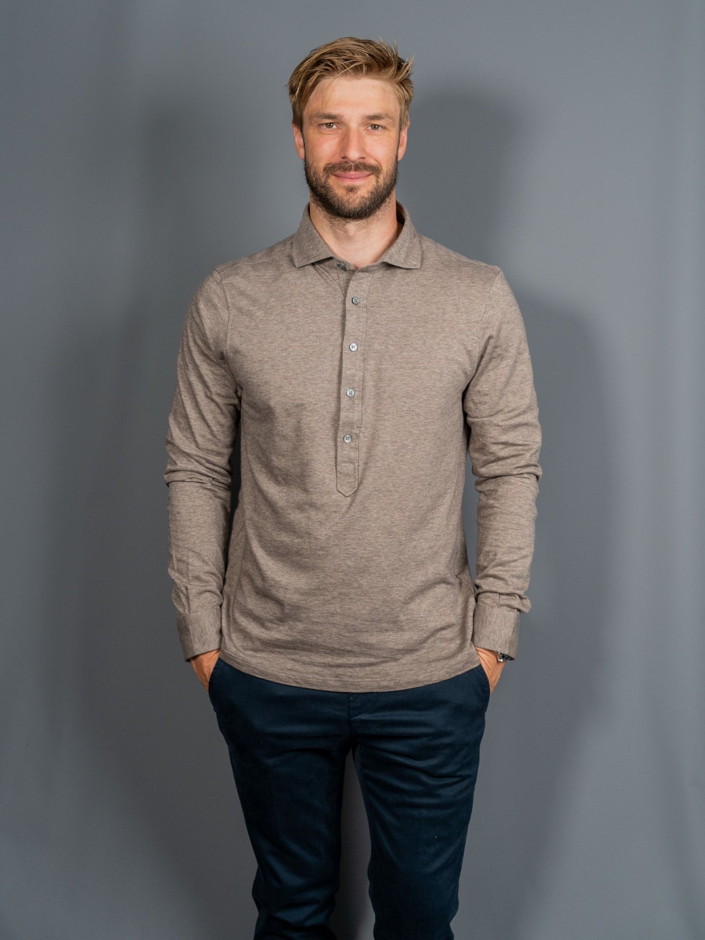 Cotton Cashmere Popover Shirt - Brun