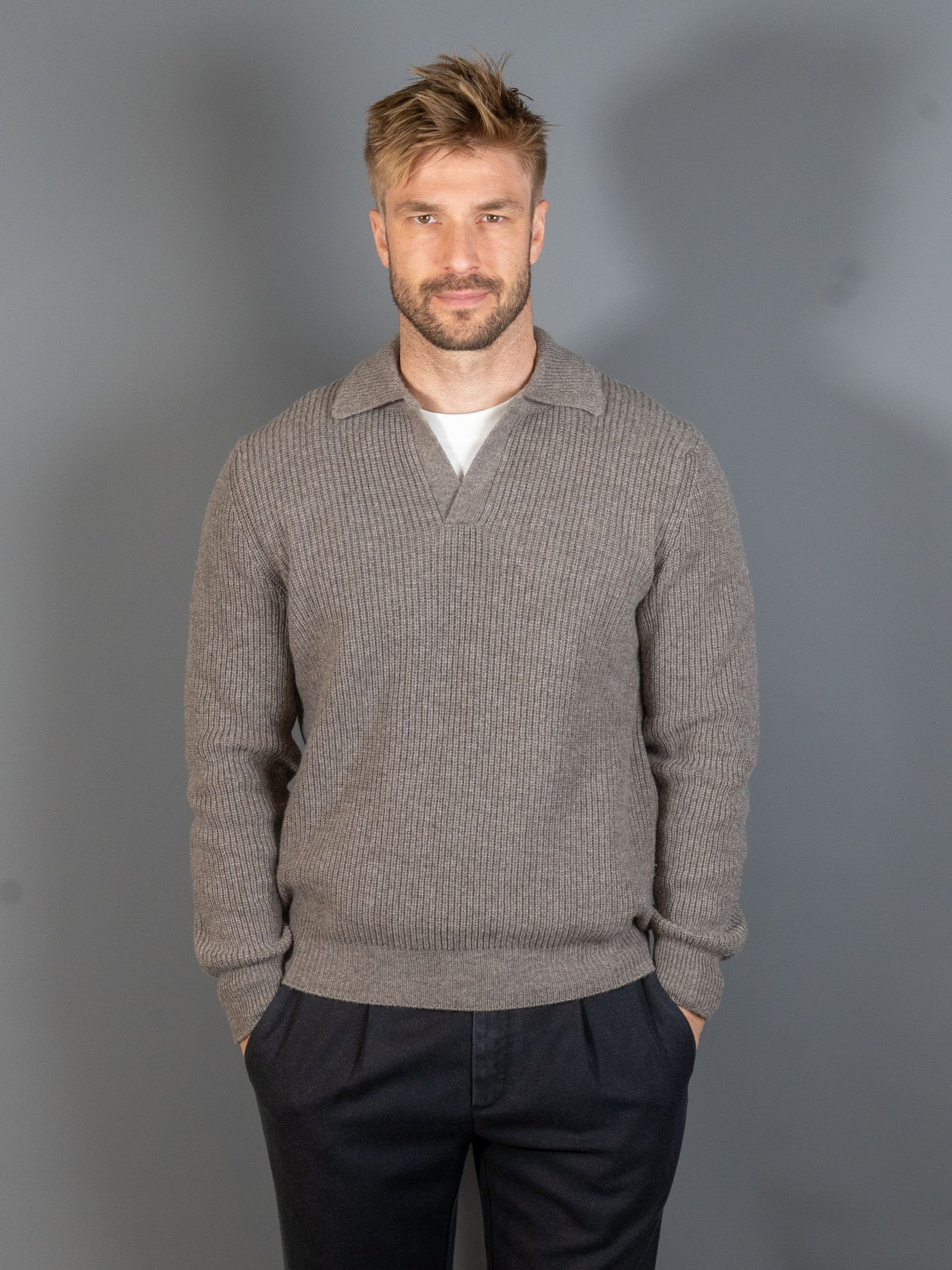 Rib Knit Skipper Polo Wool - Brun