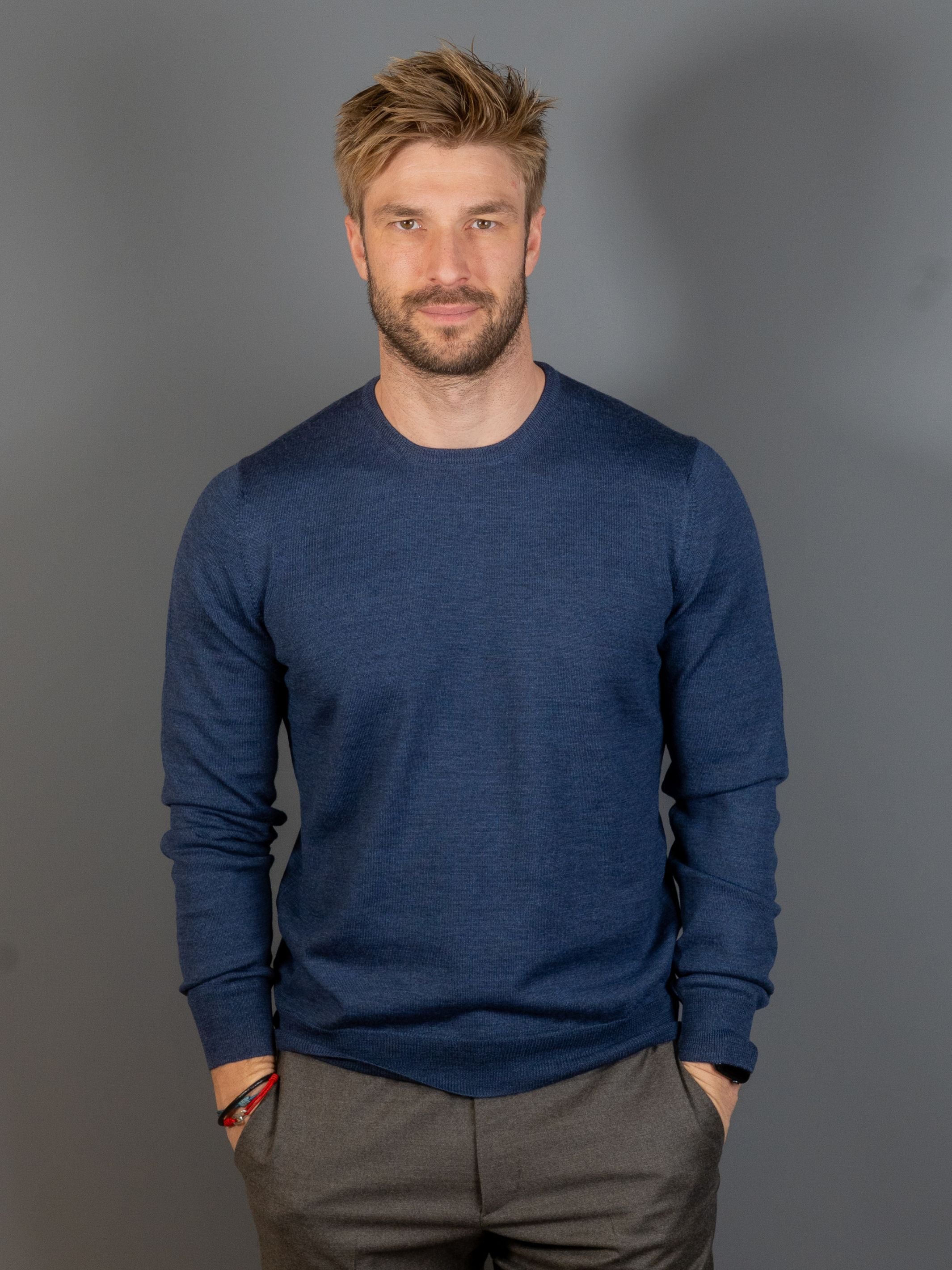 Merino Wool C-Neck - Blå