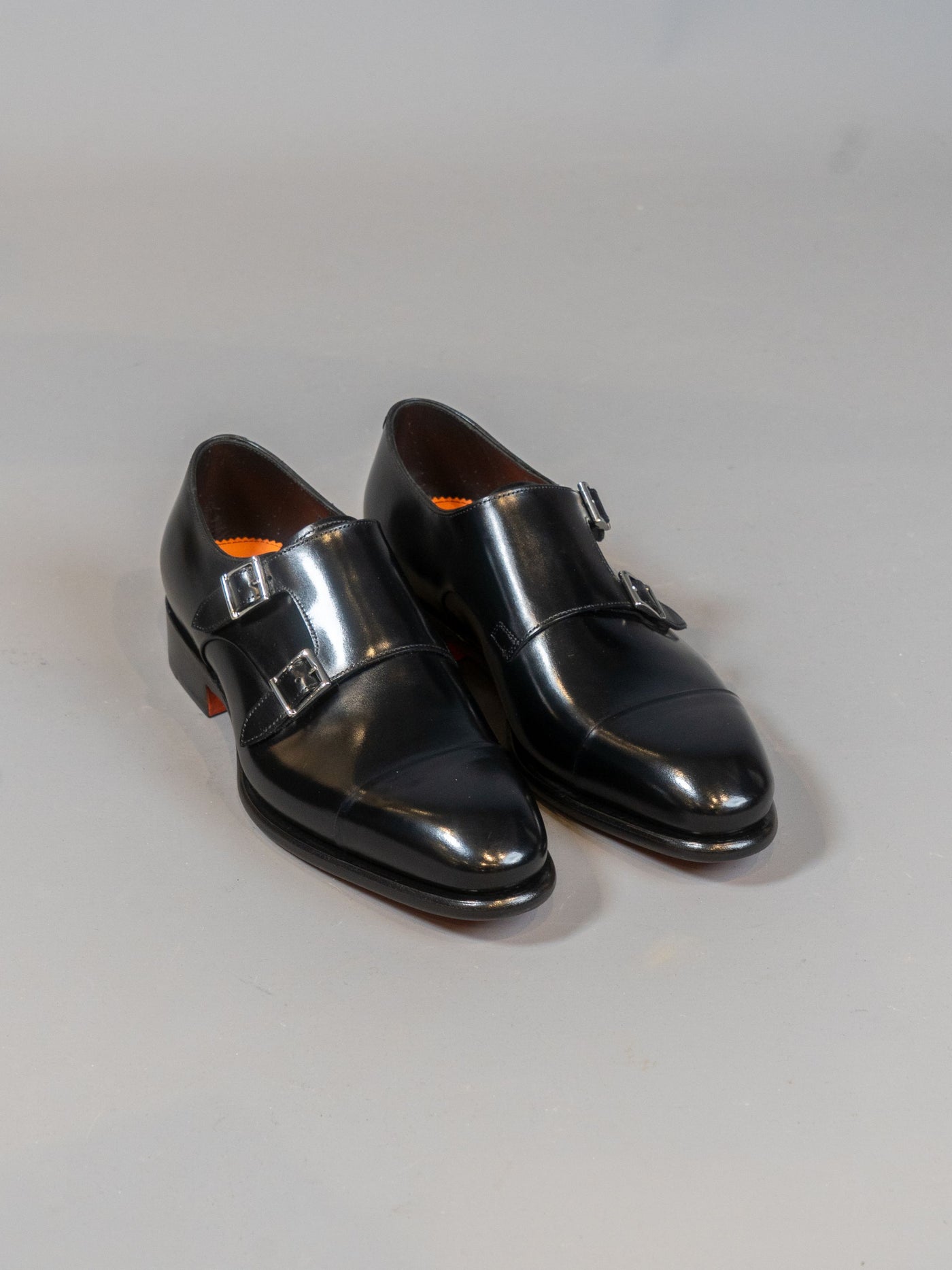 Ira Polished Leather Double Buckle Shoe - Sort
