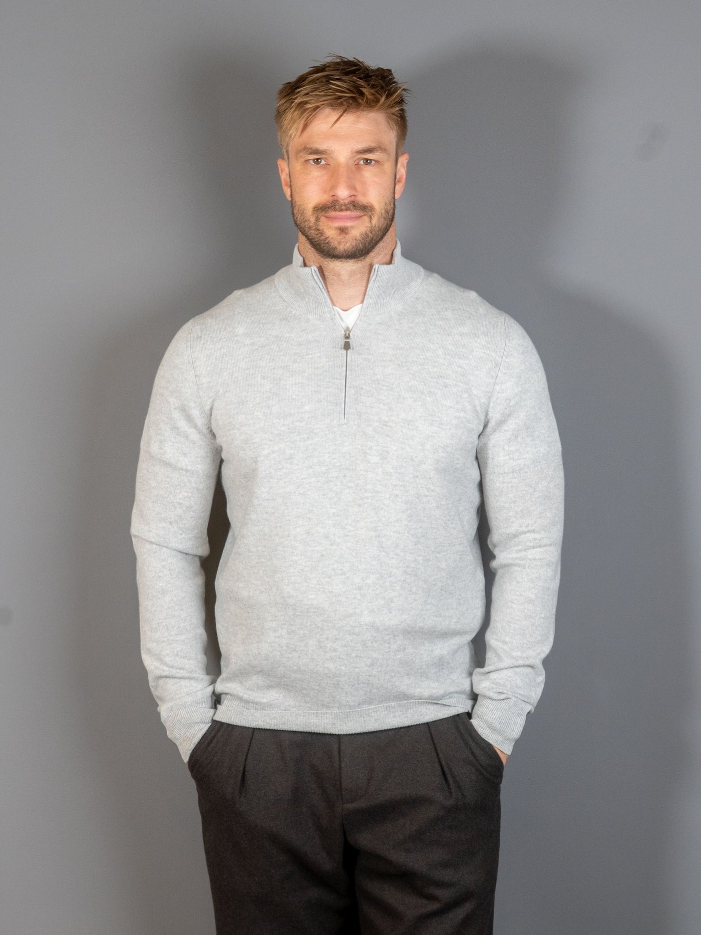 Half Zip Wool Cashmere - Grå