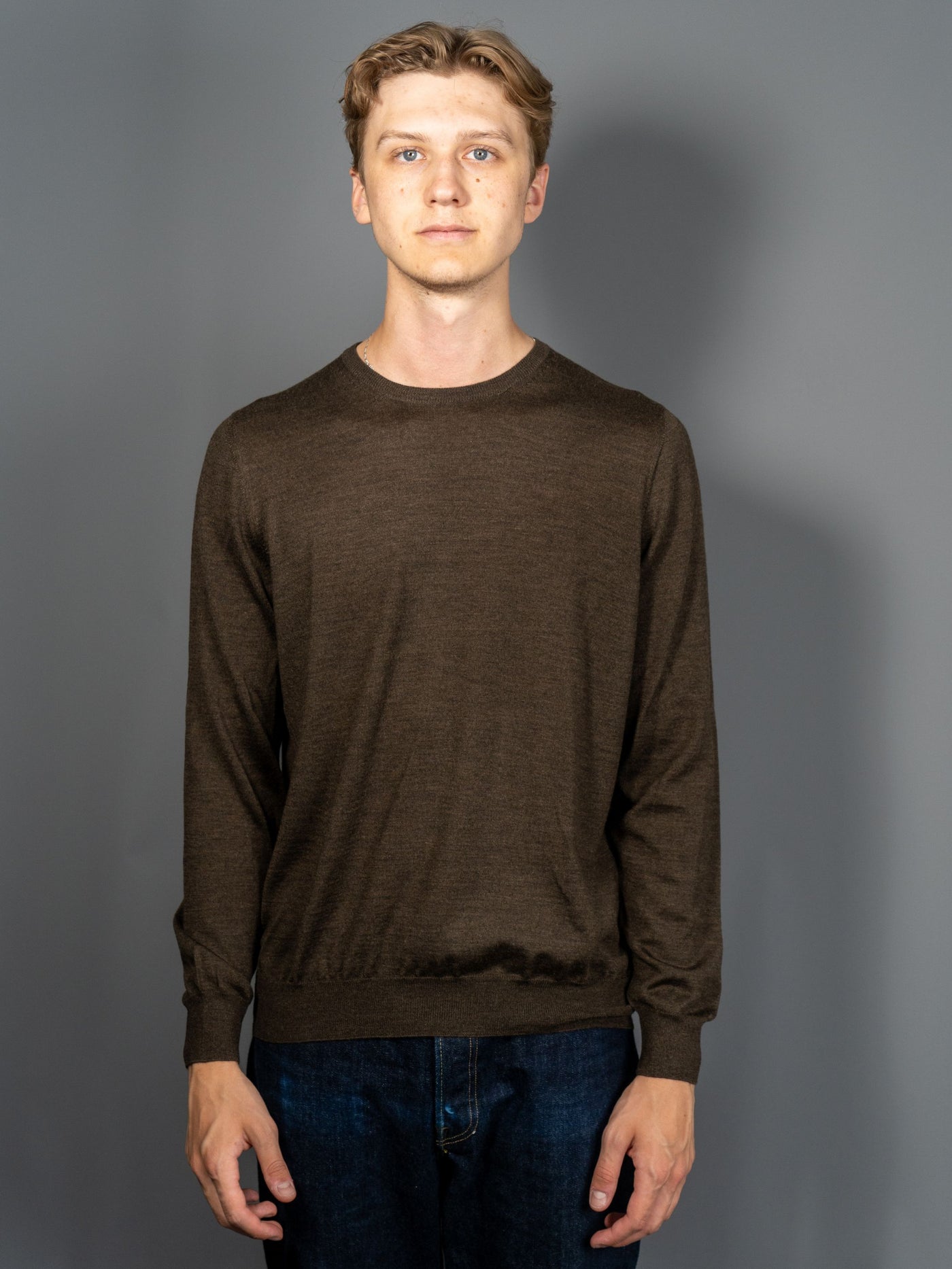 Wool Silk C-Neck Sweater - Brun