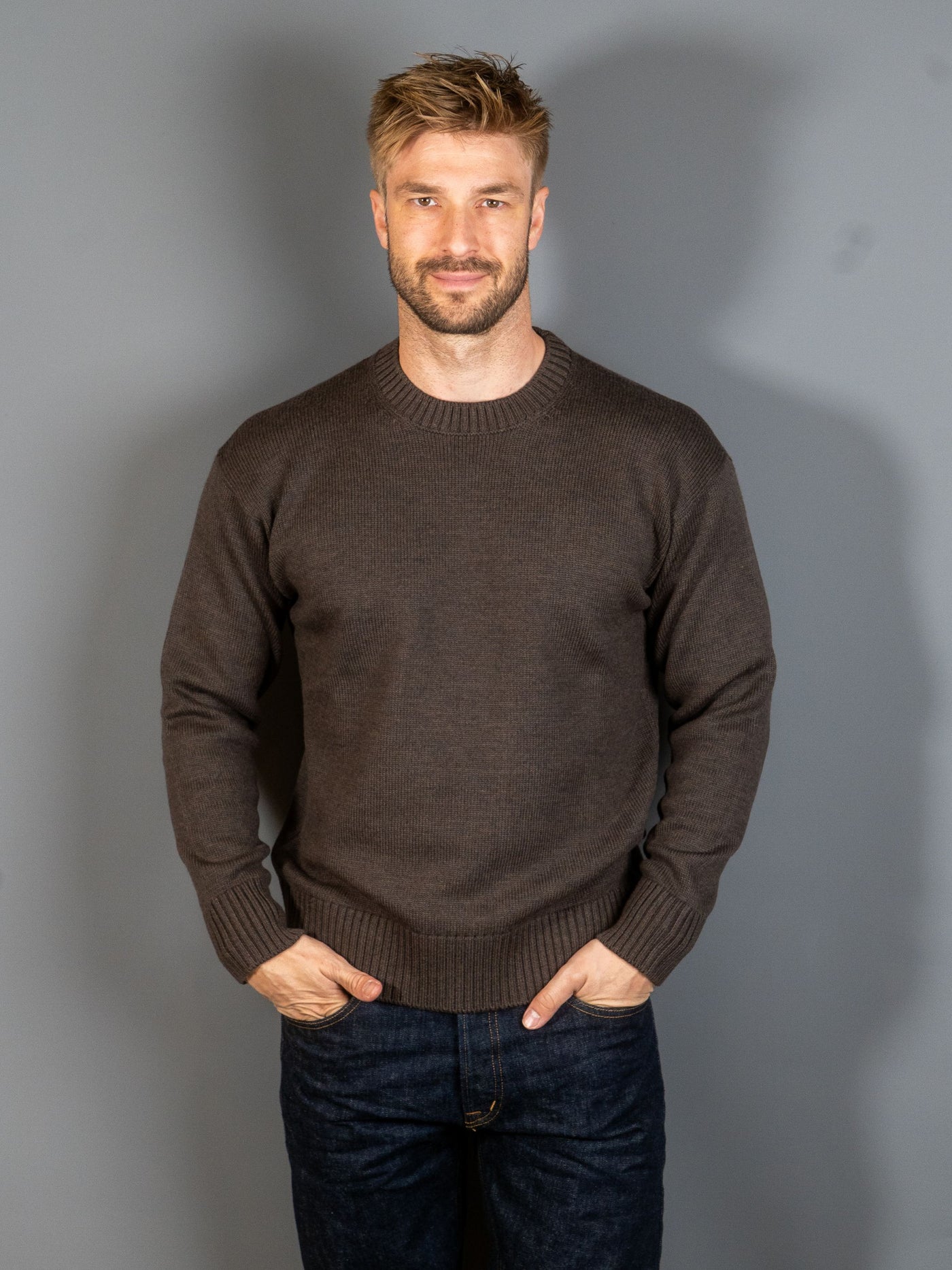 Heavy Knitted Merino Crew Neck - Brun