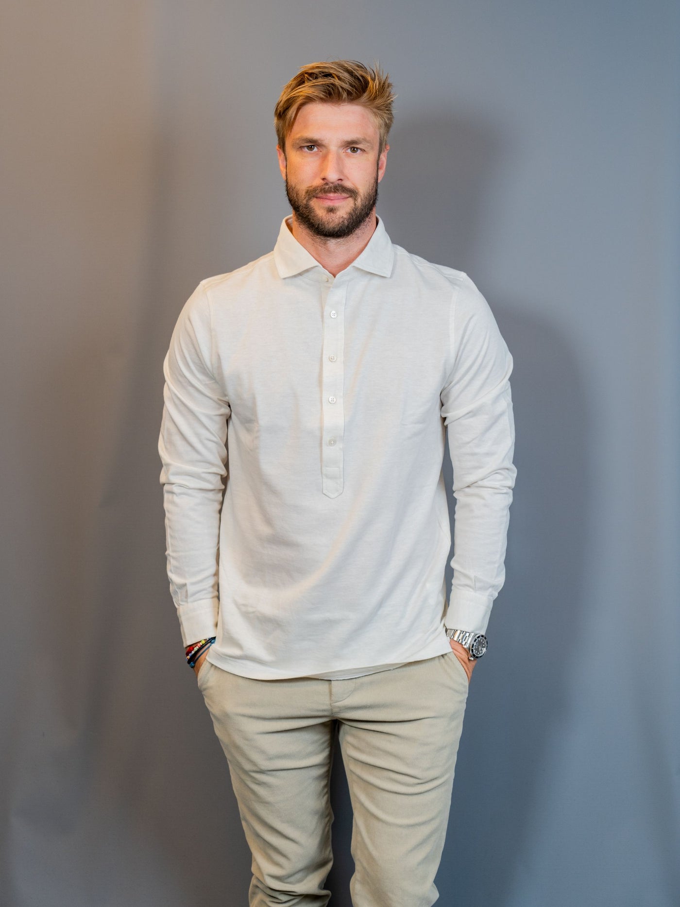 Cotton Cashmere Popover Shirt - Off White