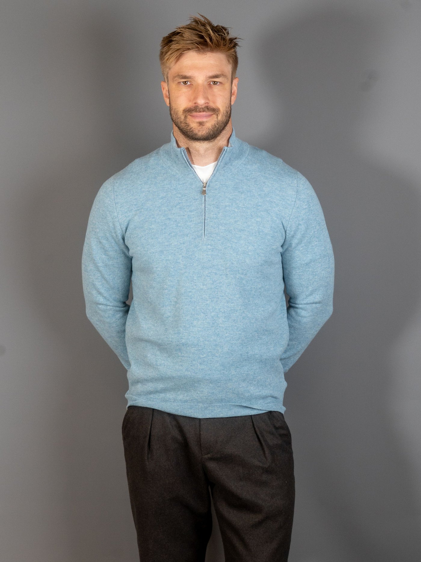 Half Zip Wool Cashmere - Lyseblå