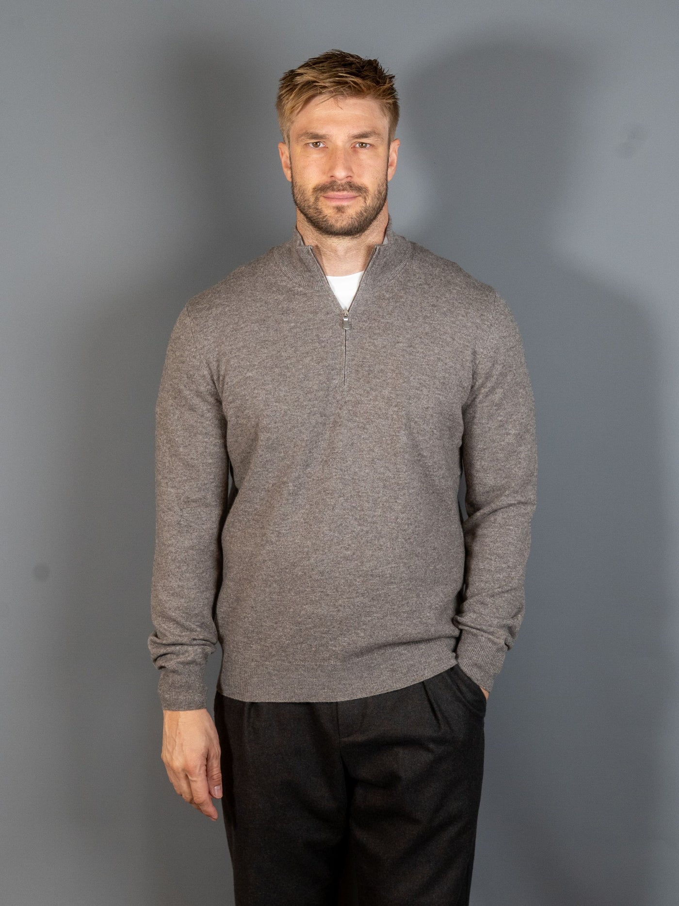 Half Zip Wool Cashmere - Brun
