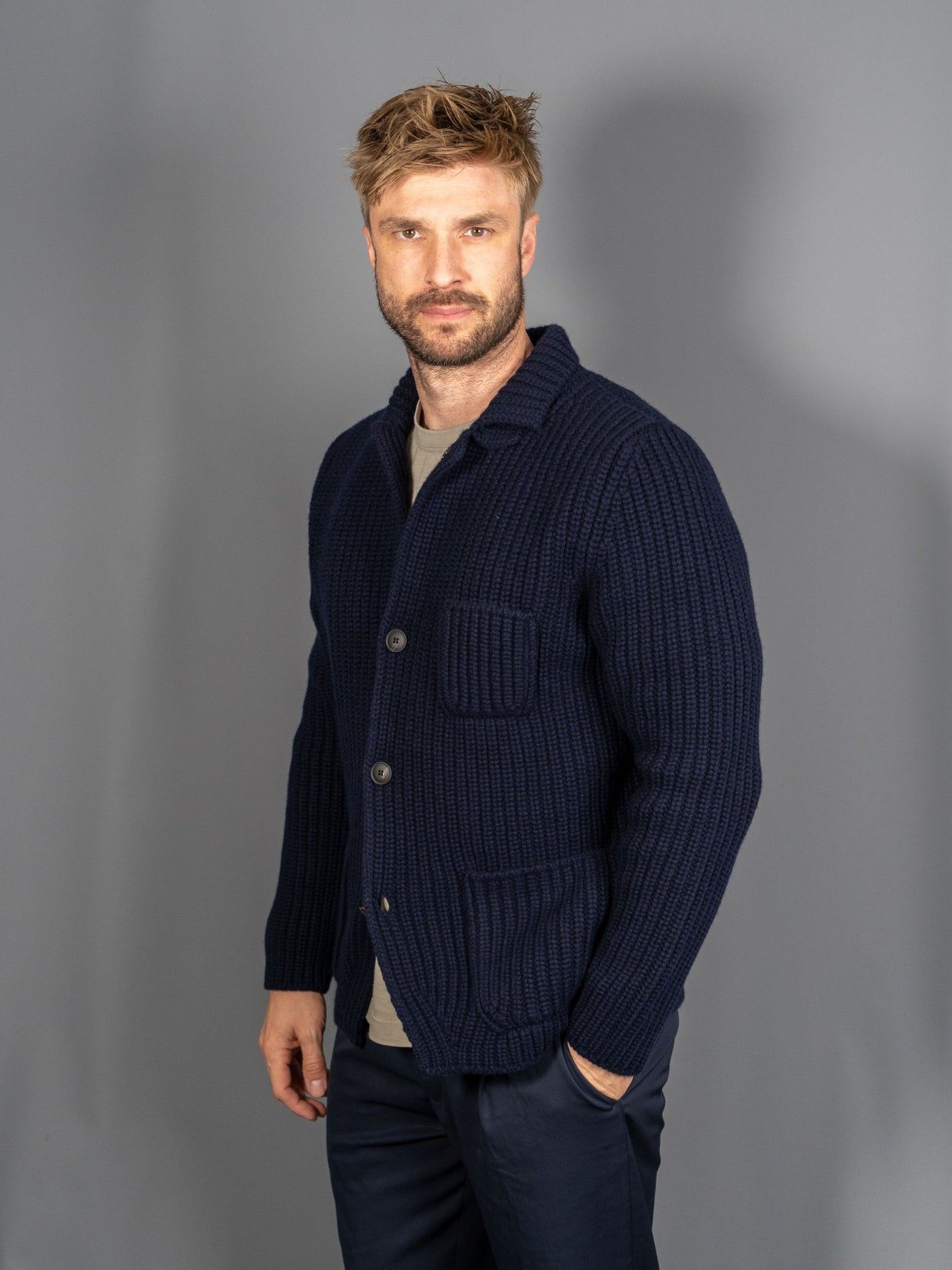 Wool Cardigan - Navy