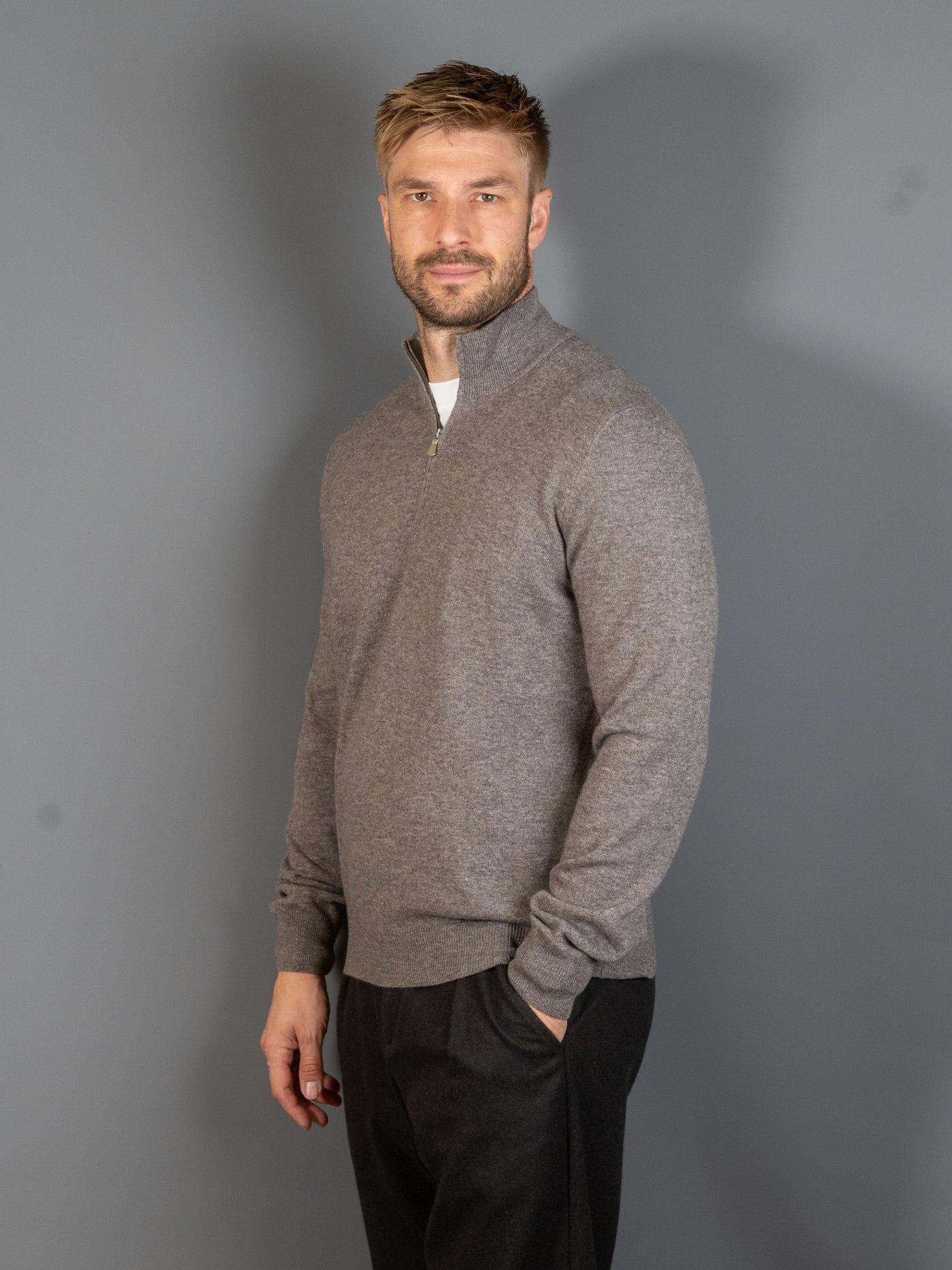 Half Zip Wool Cashmere - Brun