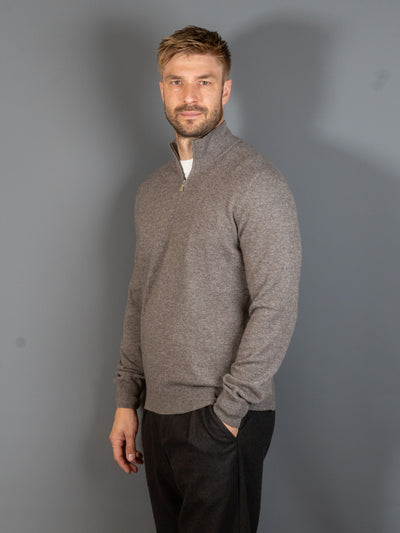Half Zip Wool Cashmere - Brun
