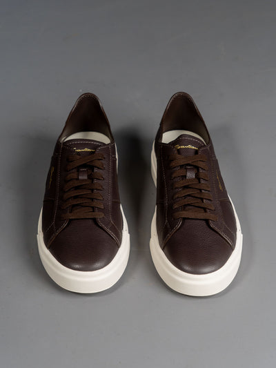 Tumbled Leather Double Buckle Sneaker - Brun