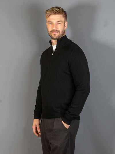 Half Zip Wool Cashmere - Sort