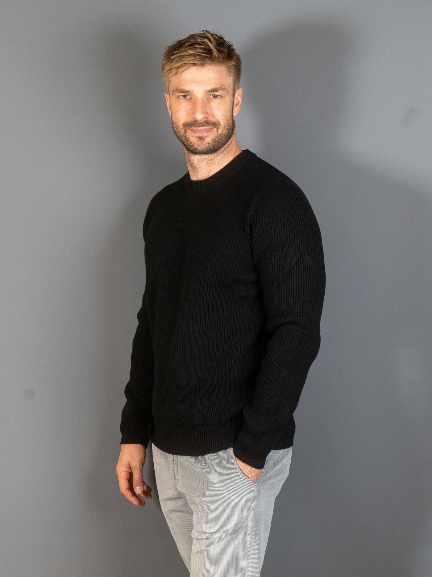 Rib Knit Cashmere Lana Wool - Sort