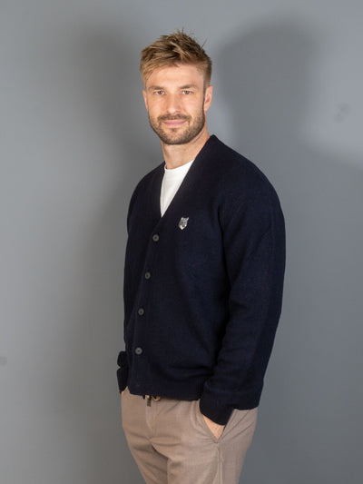 Fox Head Lambswool Comfort Cardigan - Navy