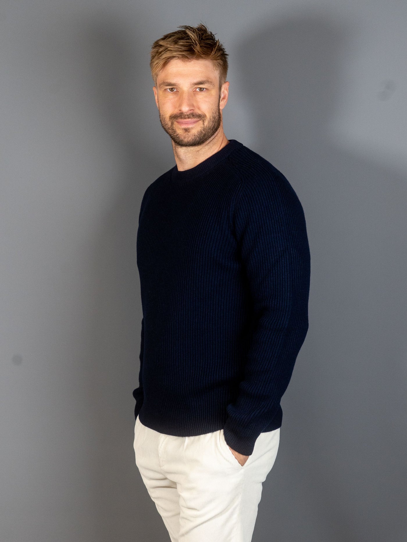 Rib Knit Cashmere Lana Wool - Navy