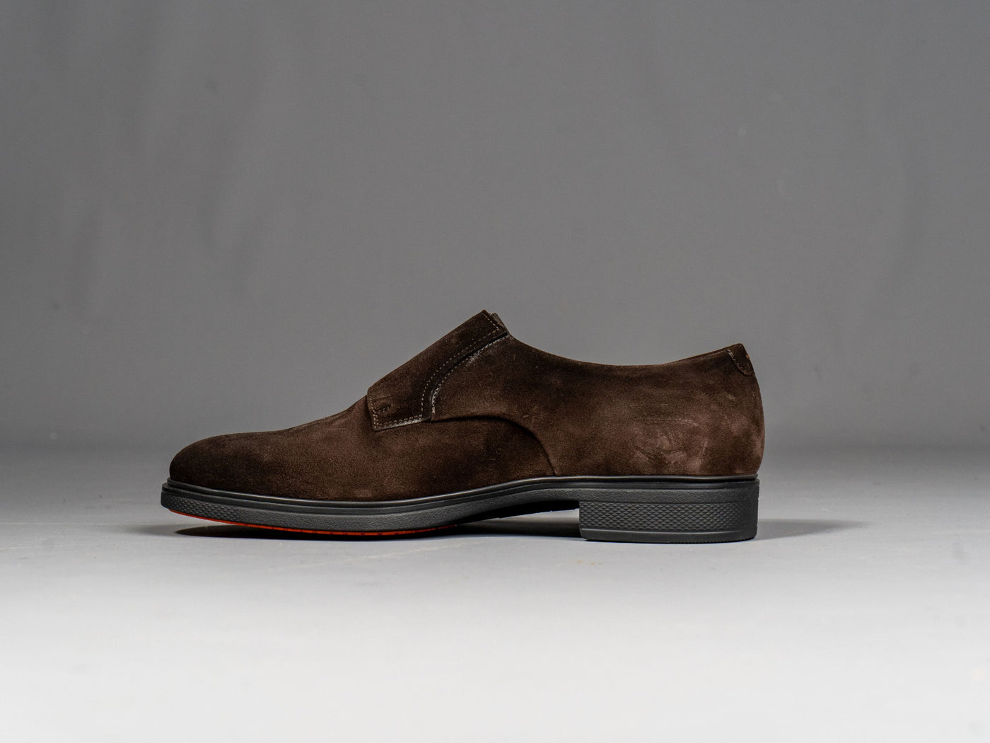 Suede Brown Leather Double-Buckle Shoe - Brun