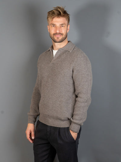 Rib Knit Skipper Polo Wool - Brun