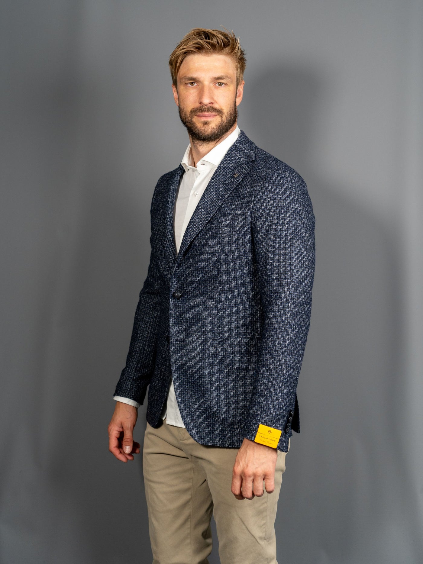 Pattern Wool Blazer - Navy