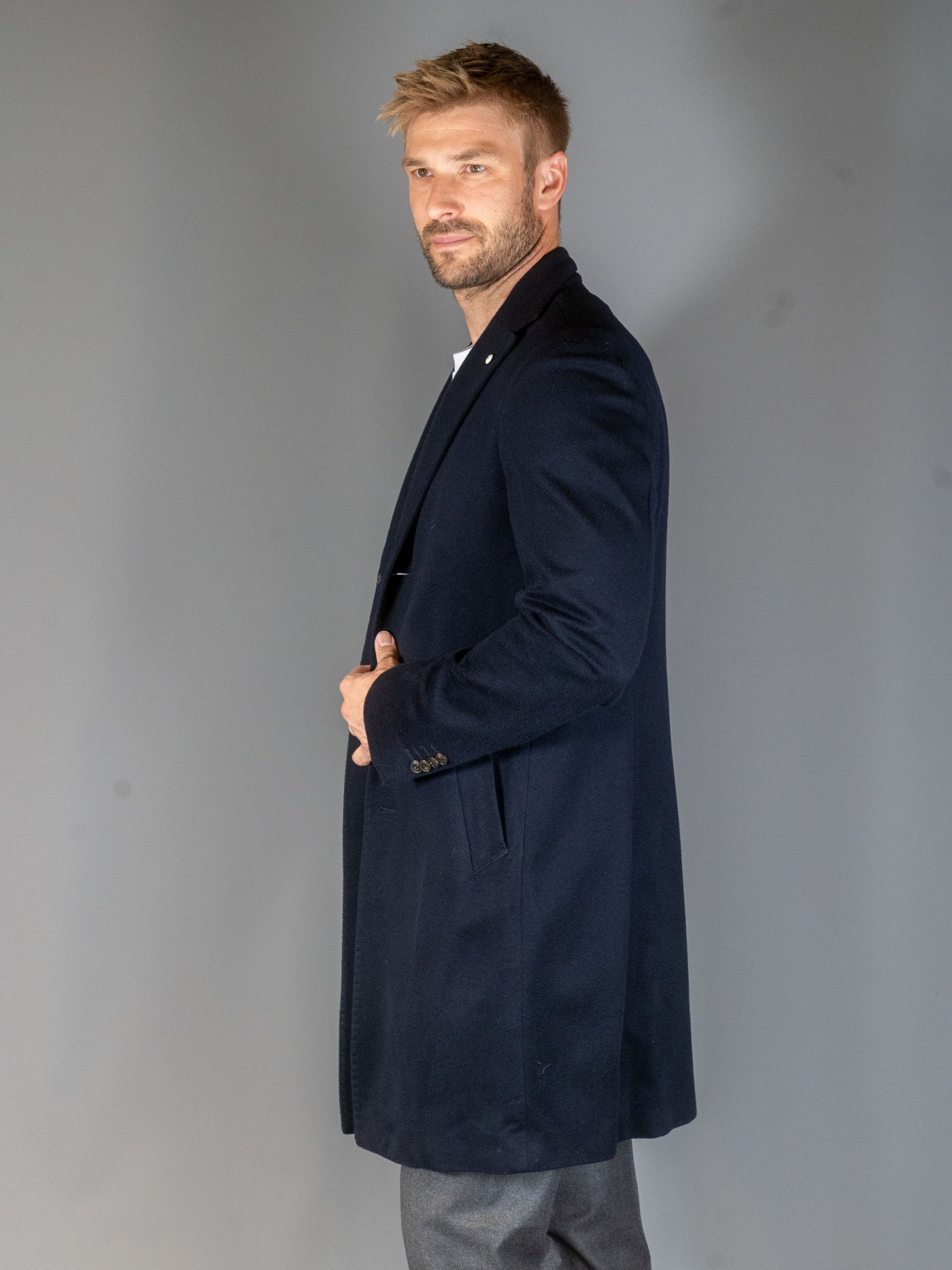 Wool Cashmere Coat - Navy