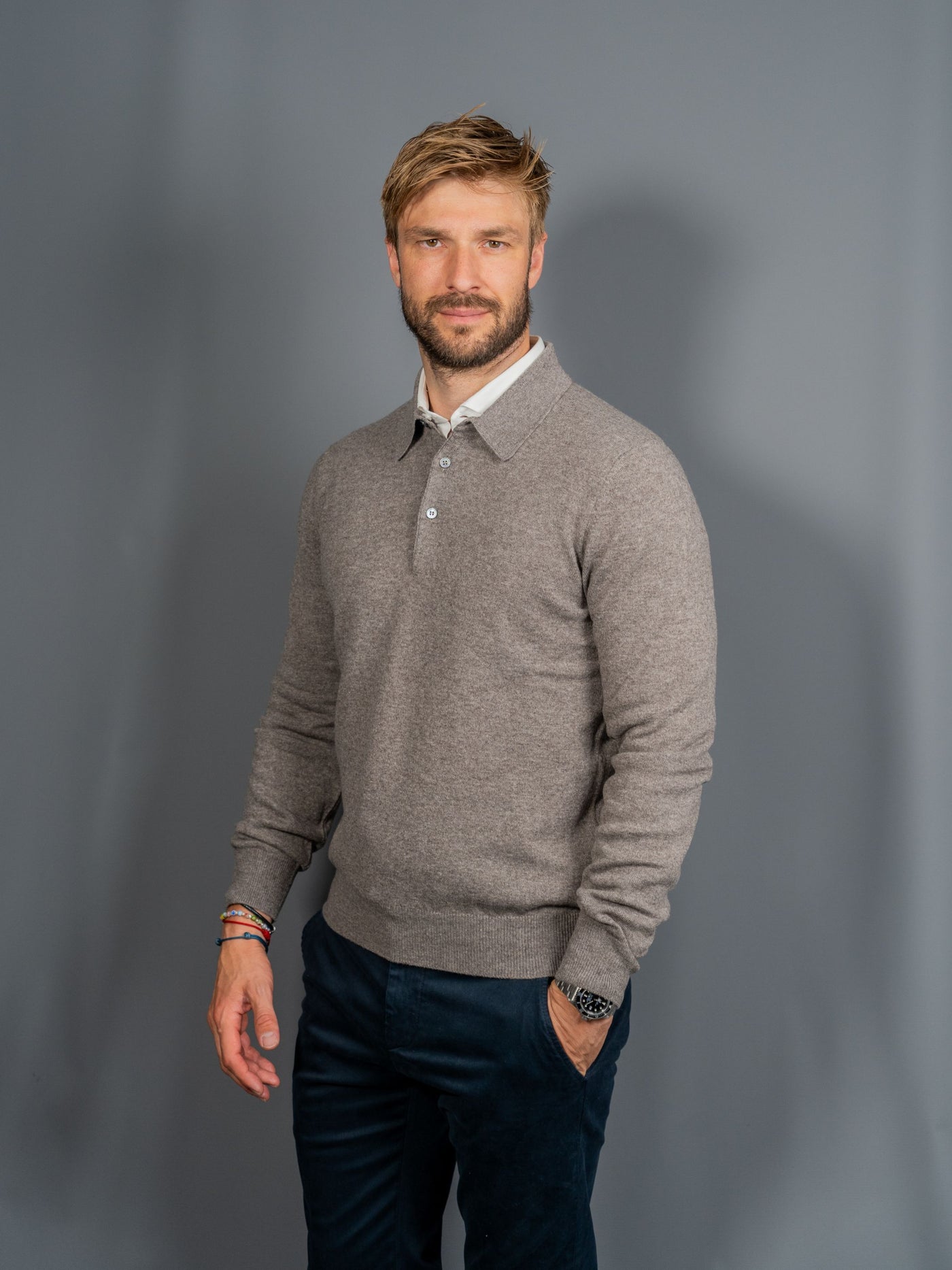 Longsleeve Knit Polo - Brun